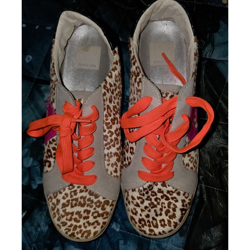 Dolce Vita Zalen Leopard Calf Hair Platform Sneakers Tan Multi Women 7.5 Yvett